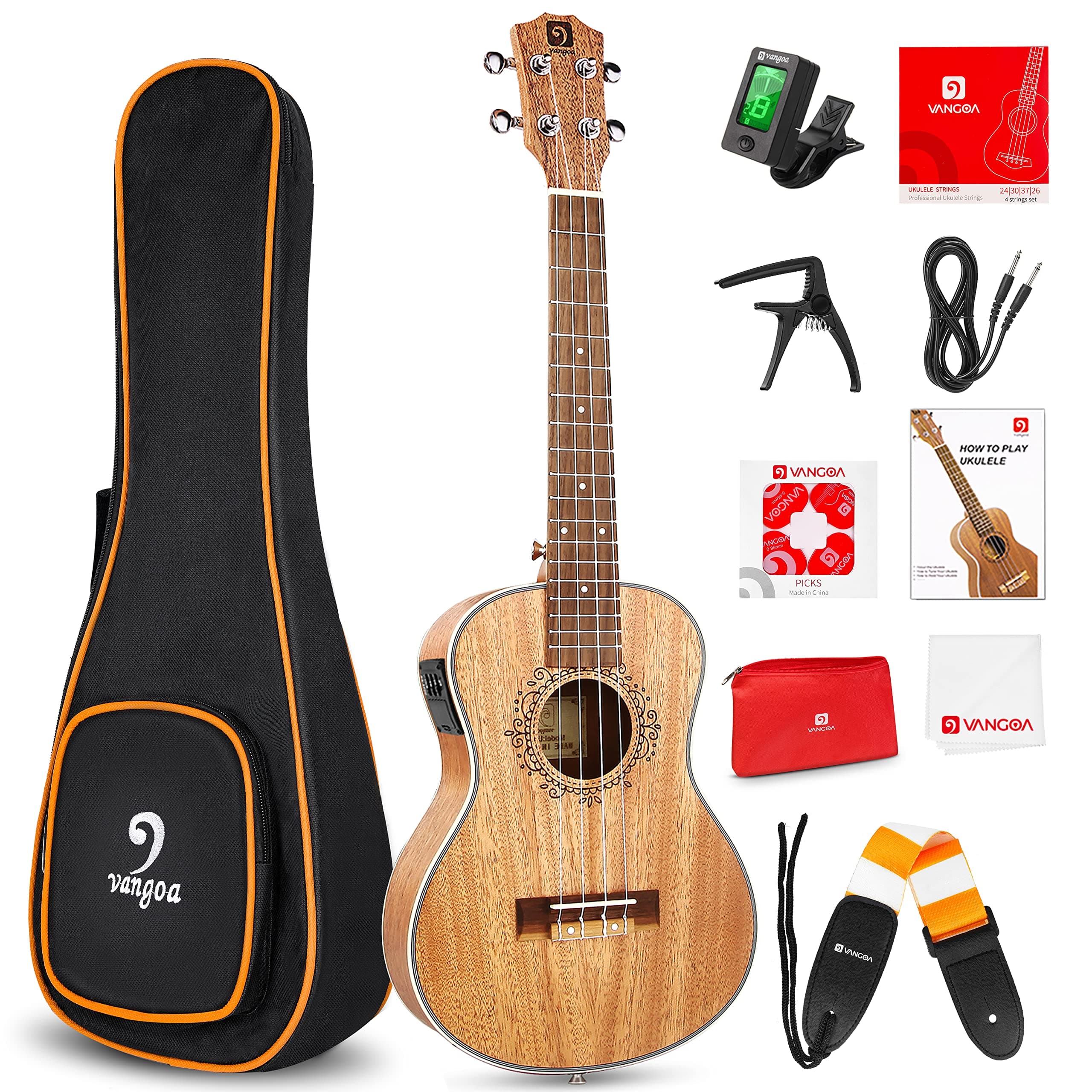 Tenor Ukulele, Acoustic Electric Ukelele 26 inch Uke Mahogany Ukulele Professional Set with Equalizer Starter Kit (Gig Bag, Picks, Straps, Strings, Cleaning Cloth, Getting Started Manual) by Vangoa