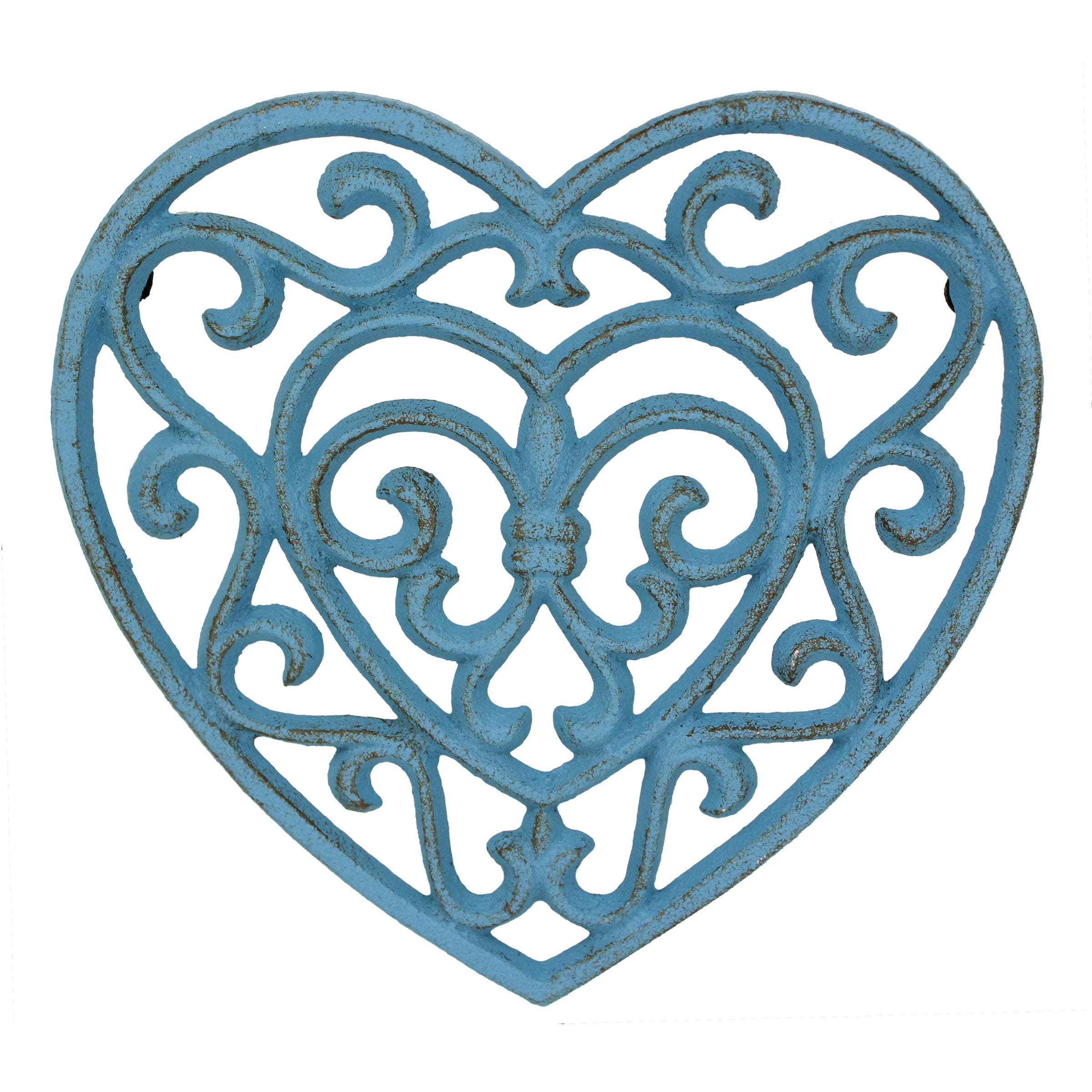 Stonebriar Country Rustic Heat Resistant Denim Blue Heart Shaped Cast Iron Trivet with Rubber Feet