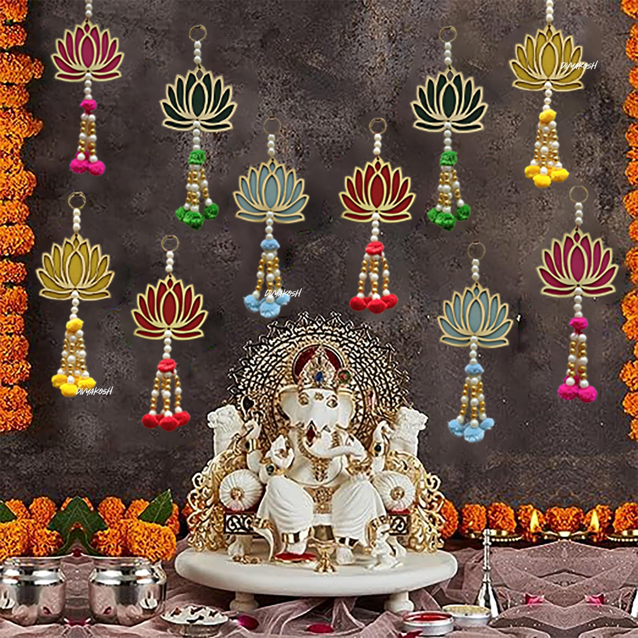 Handmade Wall Decor Lotus with jhumki Style Hanging for Home Decor,Diwali Decor,Wedding and All Festival Decor (2 PC- Blue). Trial for customers., ys/m, Yellow