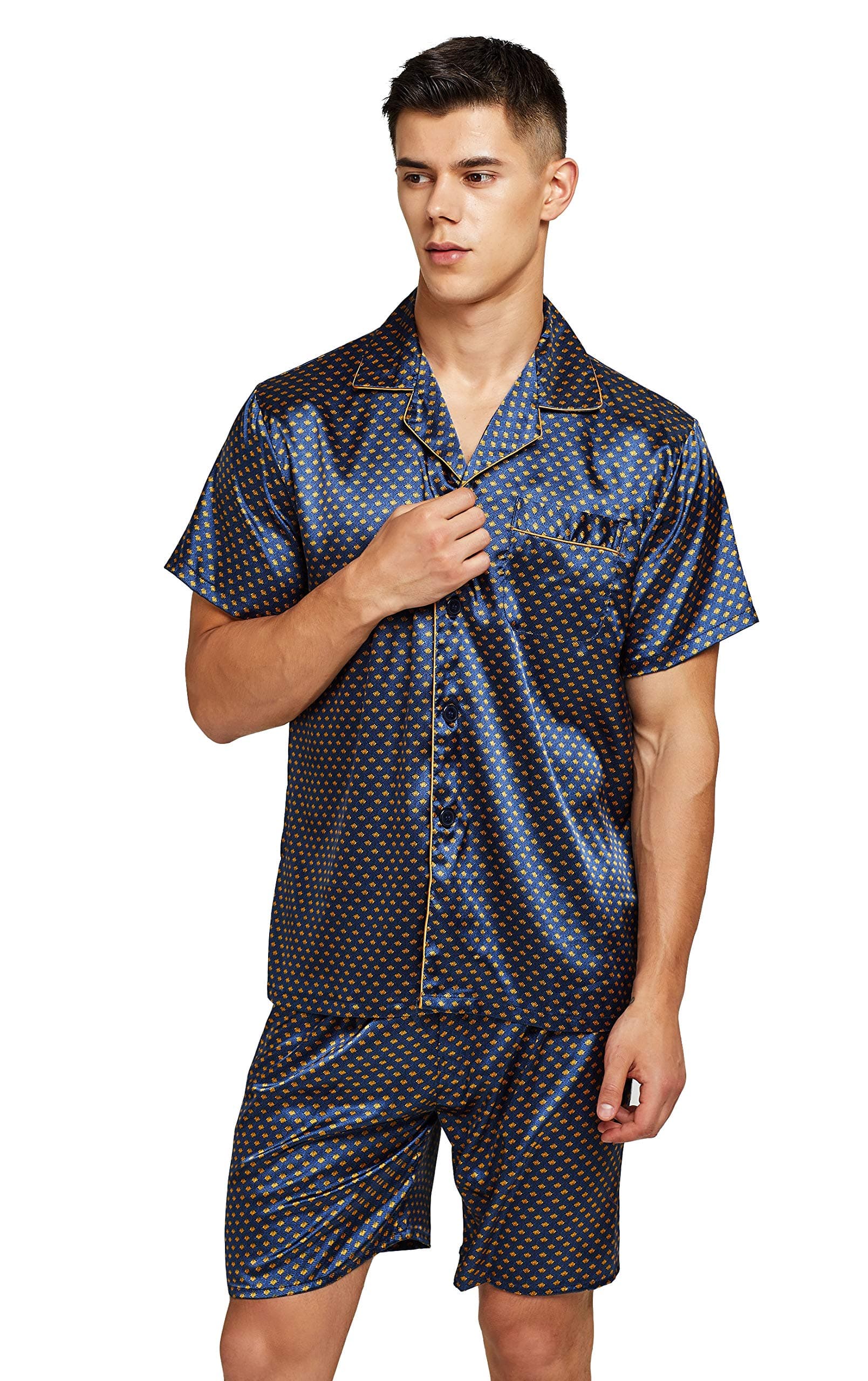Men's Short Sleeve Satin Pajama Set with Shorts