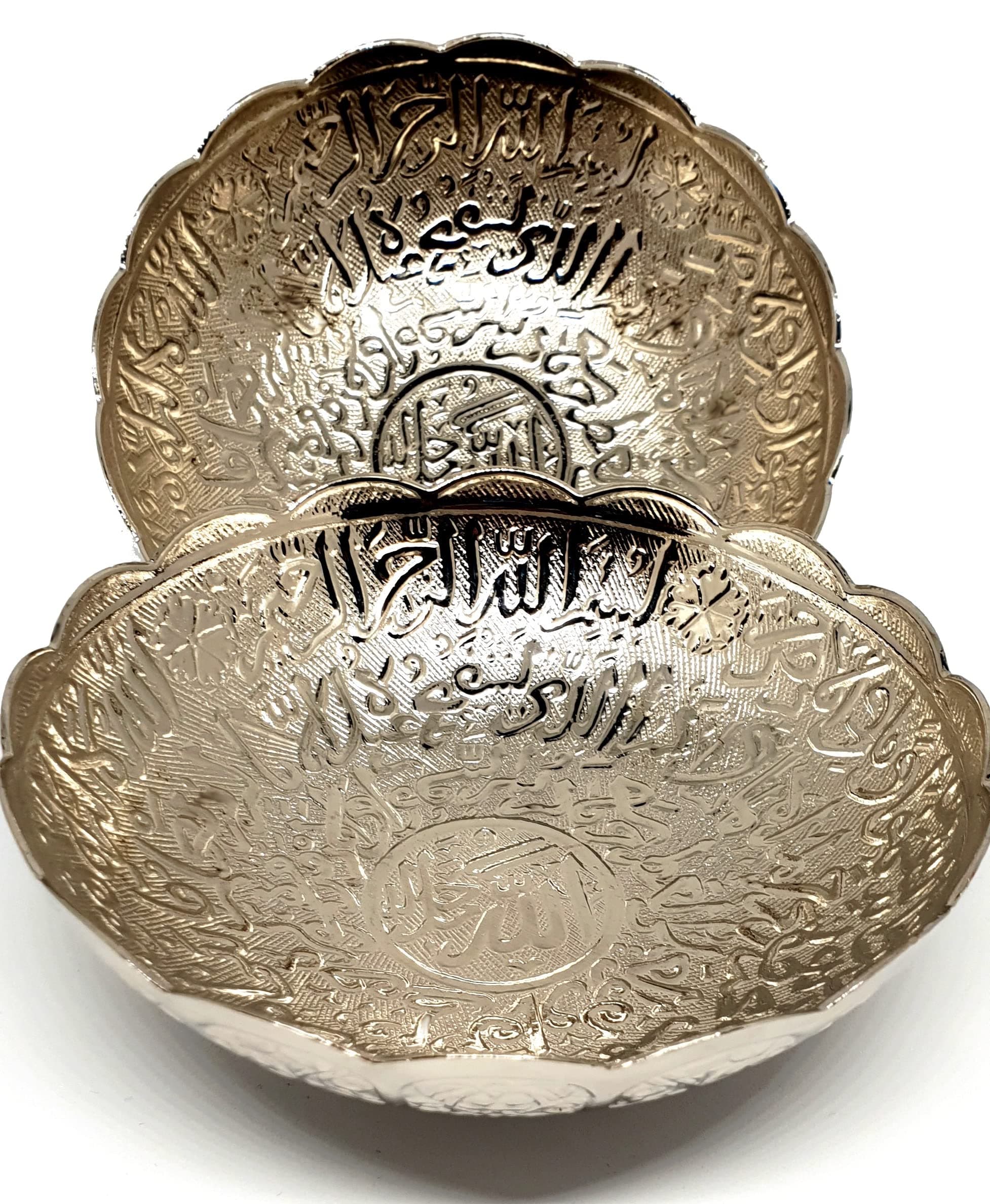 TR MAKER - Set of 2 - Ayatul Kursi Bowl Set - Round Decorative Plate - Turkish Delight Bowl, Sugar Bowl - 5" (13cm)