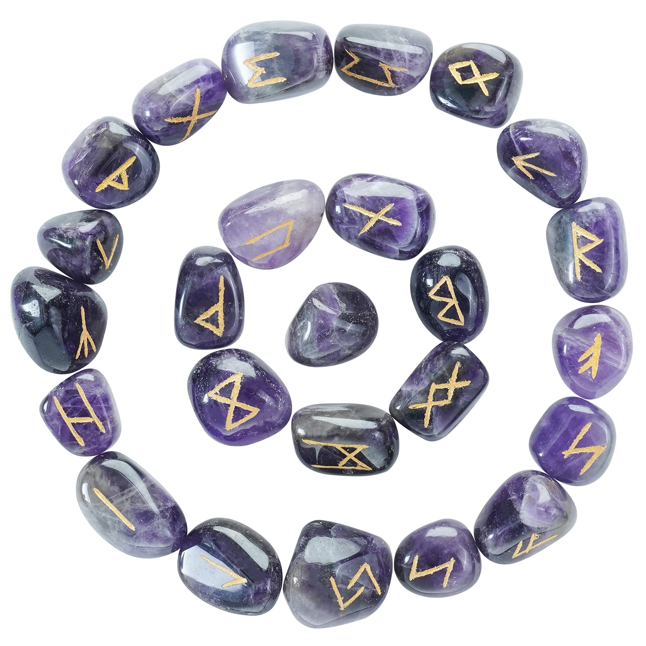 Crocon Amethyst Gemstone Rune Stones Set with Elder Futhark Alphabet Engraved Symbol 25 pcs Set for Feng Shui Chakra Balancing Reiki Healing Crystal Runes Stones Set Size: 15-20 mm