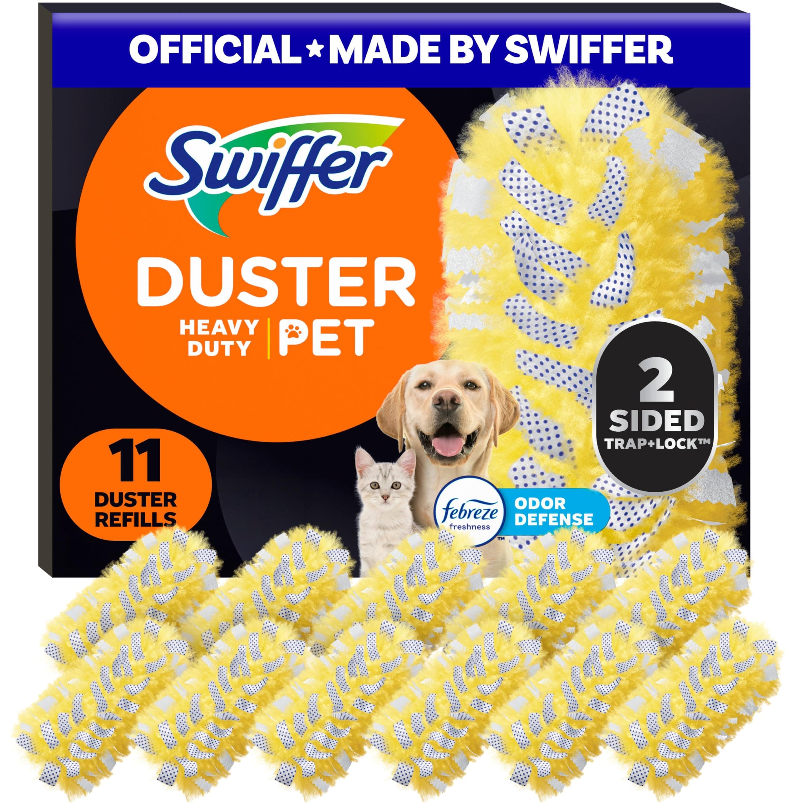 Swiffer Pet Heavy Duty Dusters Refills, Multisurface 360 Dusters with Febreze Odor Defense, 11 Count