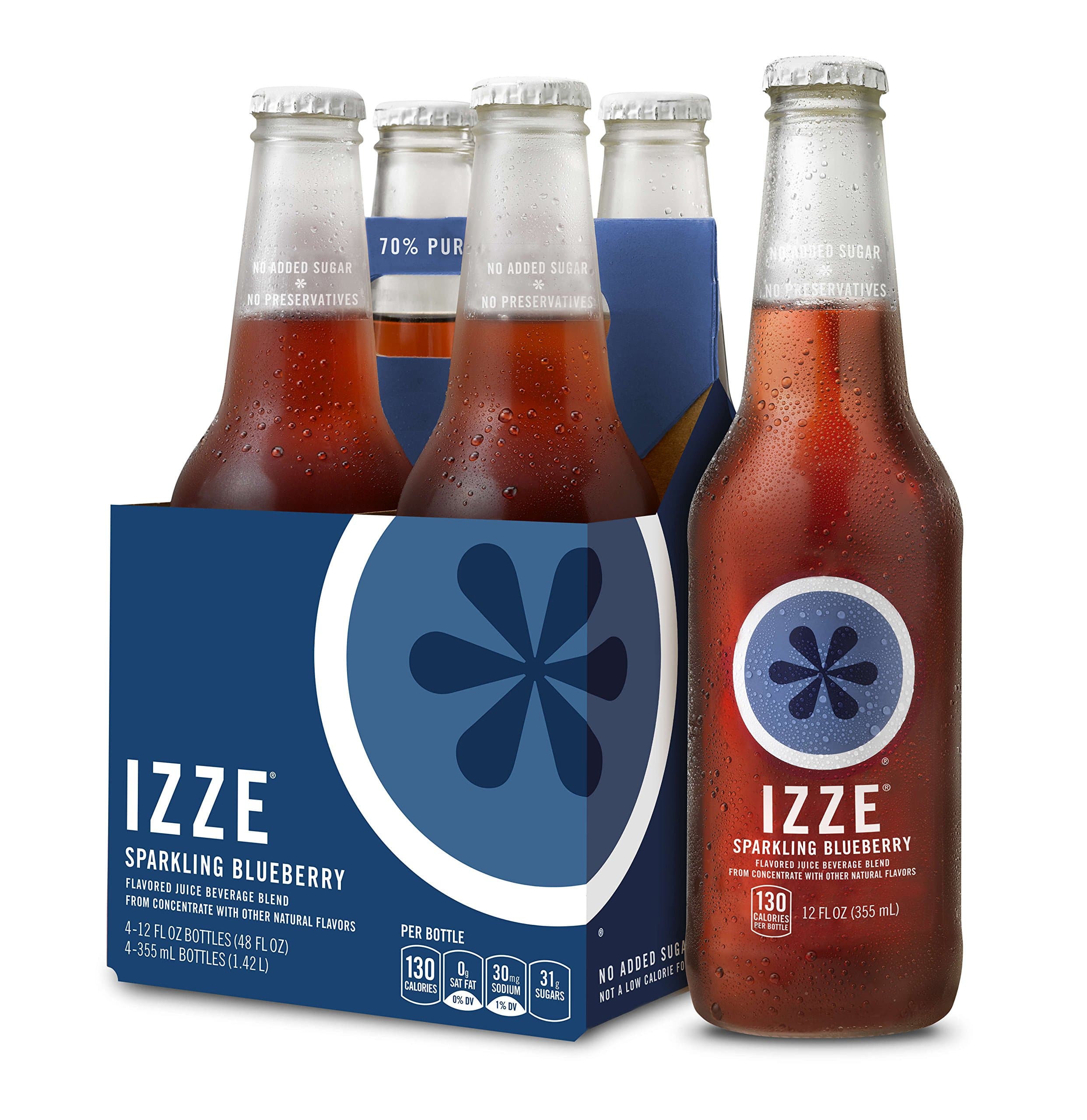 IZZE Sparkling Juice, Blueberry, 12 oz Glass Bottles, 4 Count