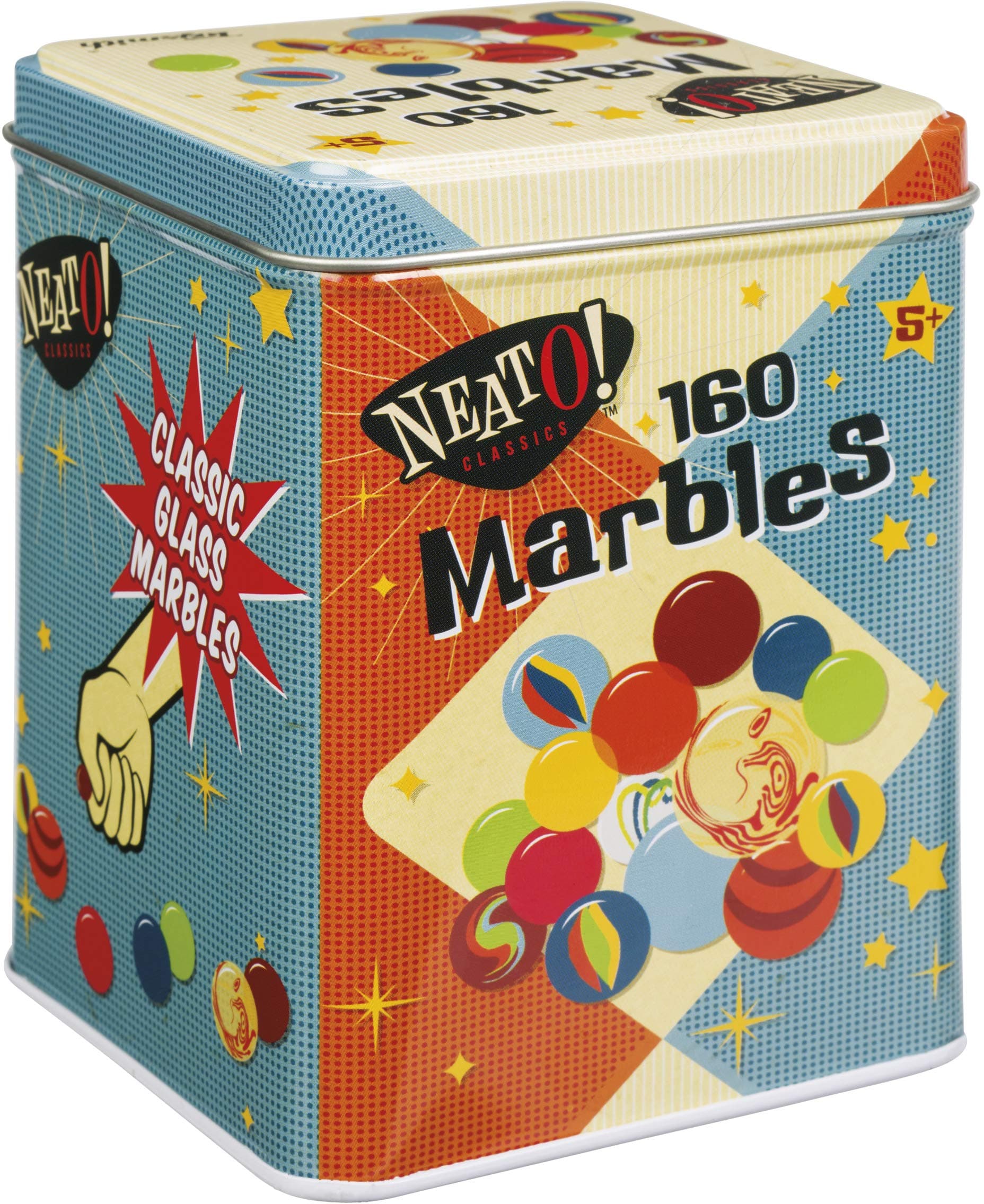 Toysmith Neato! Classics 160 Marbles In A Tin Box by - Retro Nostalgia Glass Shooter, Marble Games Are Timeless Play For Kids - Boys & Girls