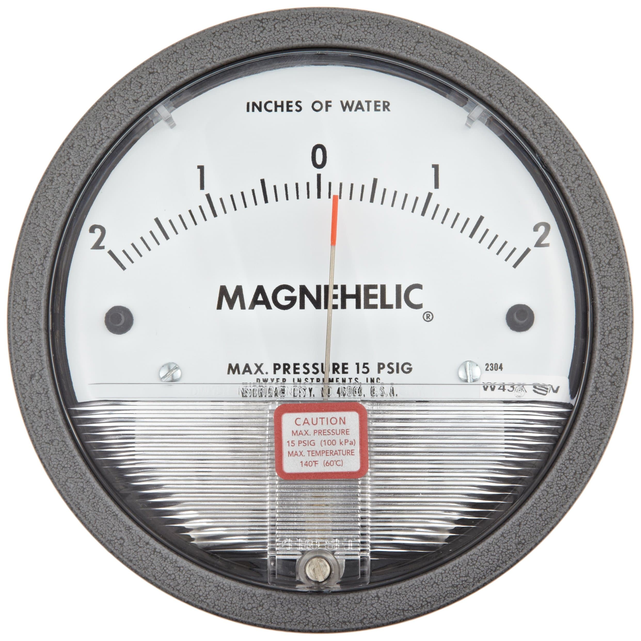 Magnehelic® Differential Pressure Gage, 2304, Zero Center Range: 2-0-2" w.c.