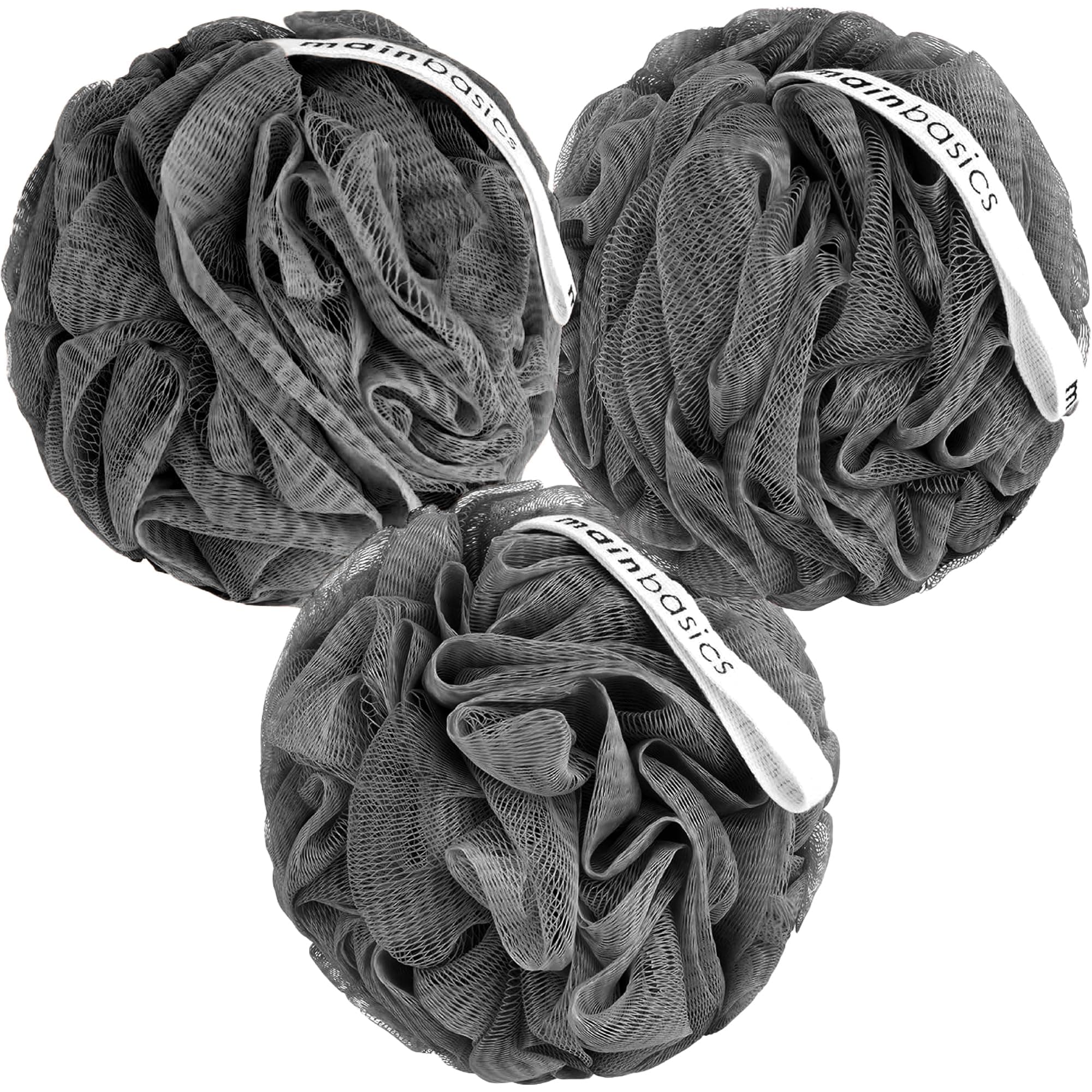 Charcoal Infused Bath Shower Loofah Sponge Pouf Body Wash Scrubber (Set of 3)