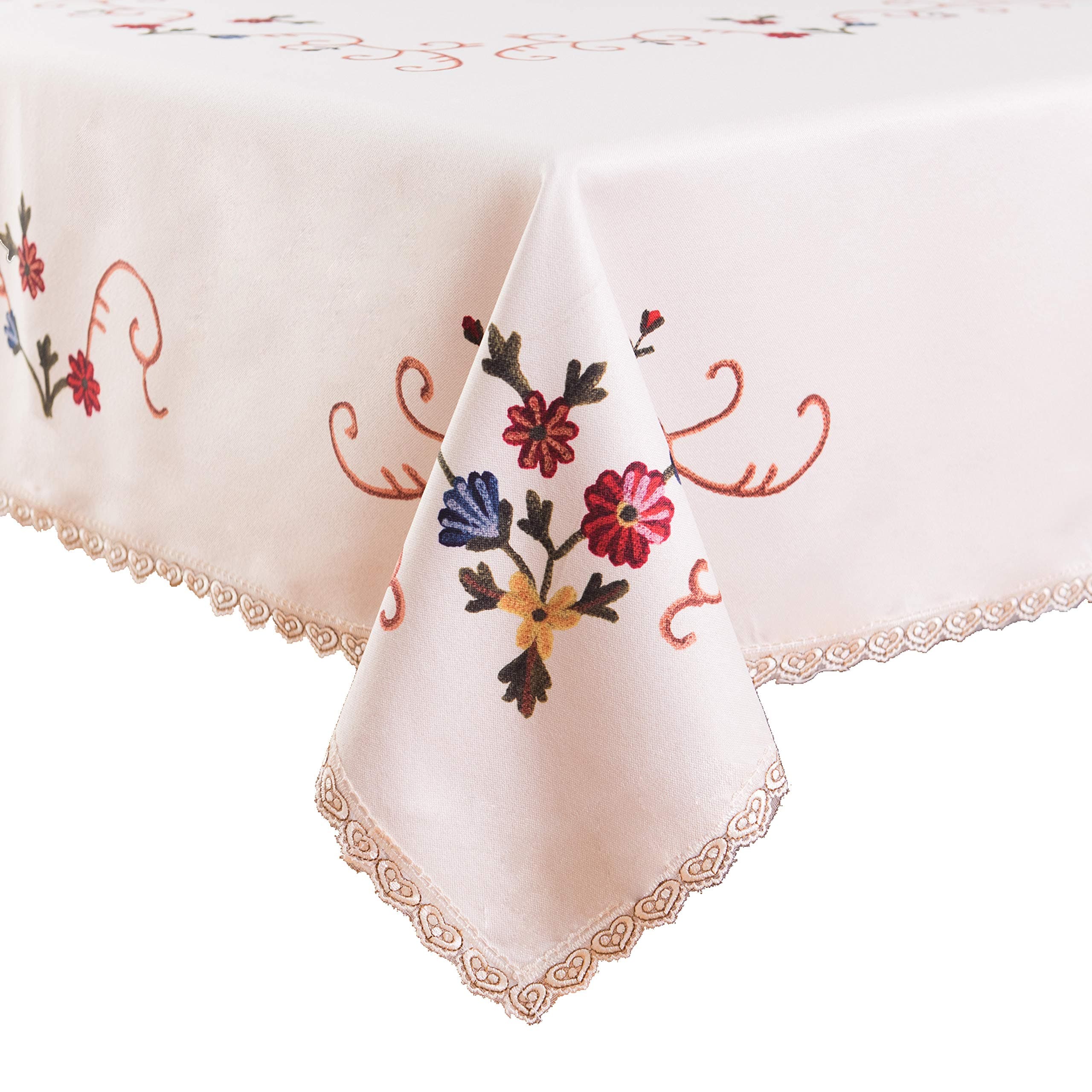 Flyspeed Floral Print Heavy Weight Rectangle Cotton Linen Waterproof Tablecloth Wrinkle Free Fabric Table Cloth for Dinning(Embroidery,55"x84"Rectangular)