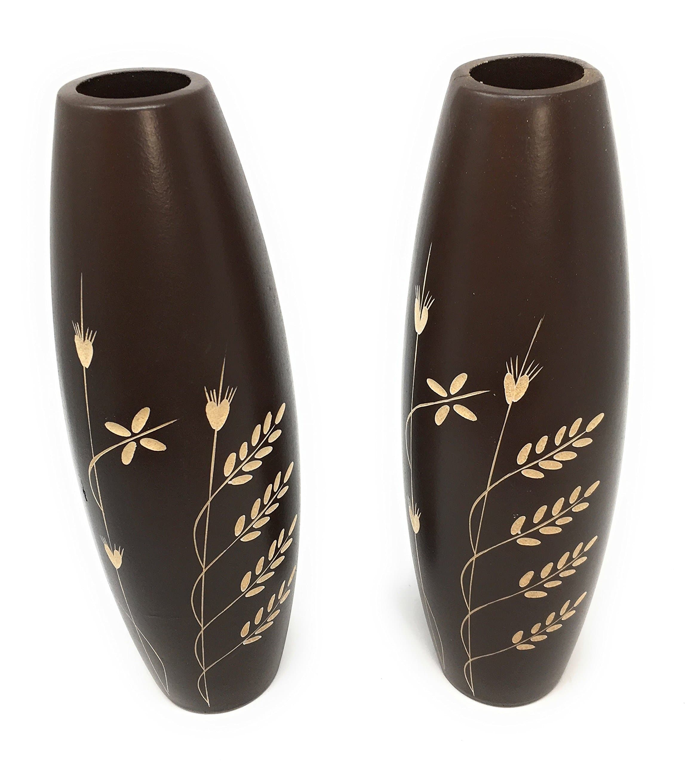 Perfect for displaying dried grasses and flowers. PAIR of 2 Brown wooden vases 30 cm tall