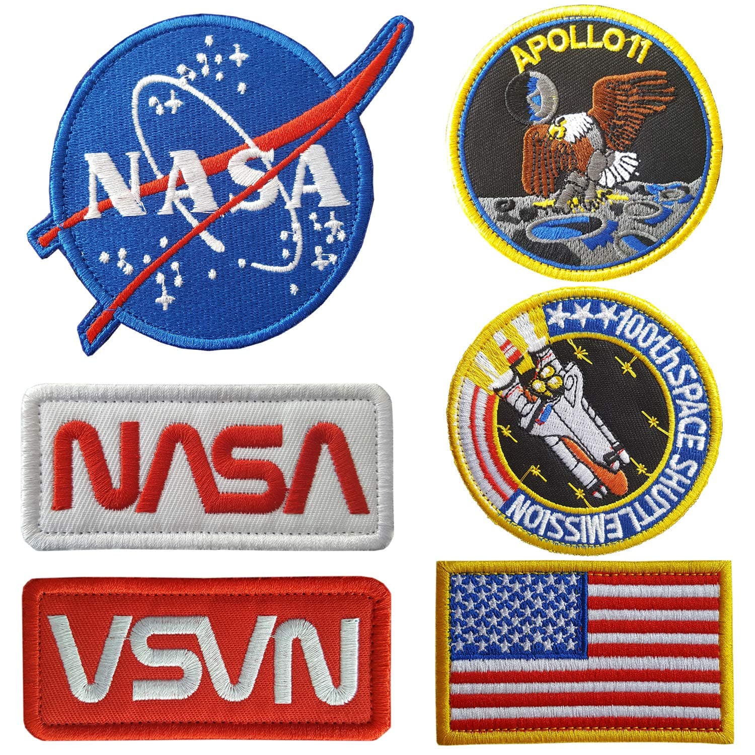 Lightbird NASA Patches 6 Pieces,Embroidered Iron. On/Sew On Space Patches,US Flag Patch (Iron on/Heat Transfer Backing) 1