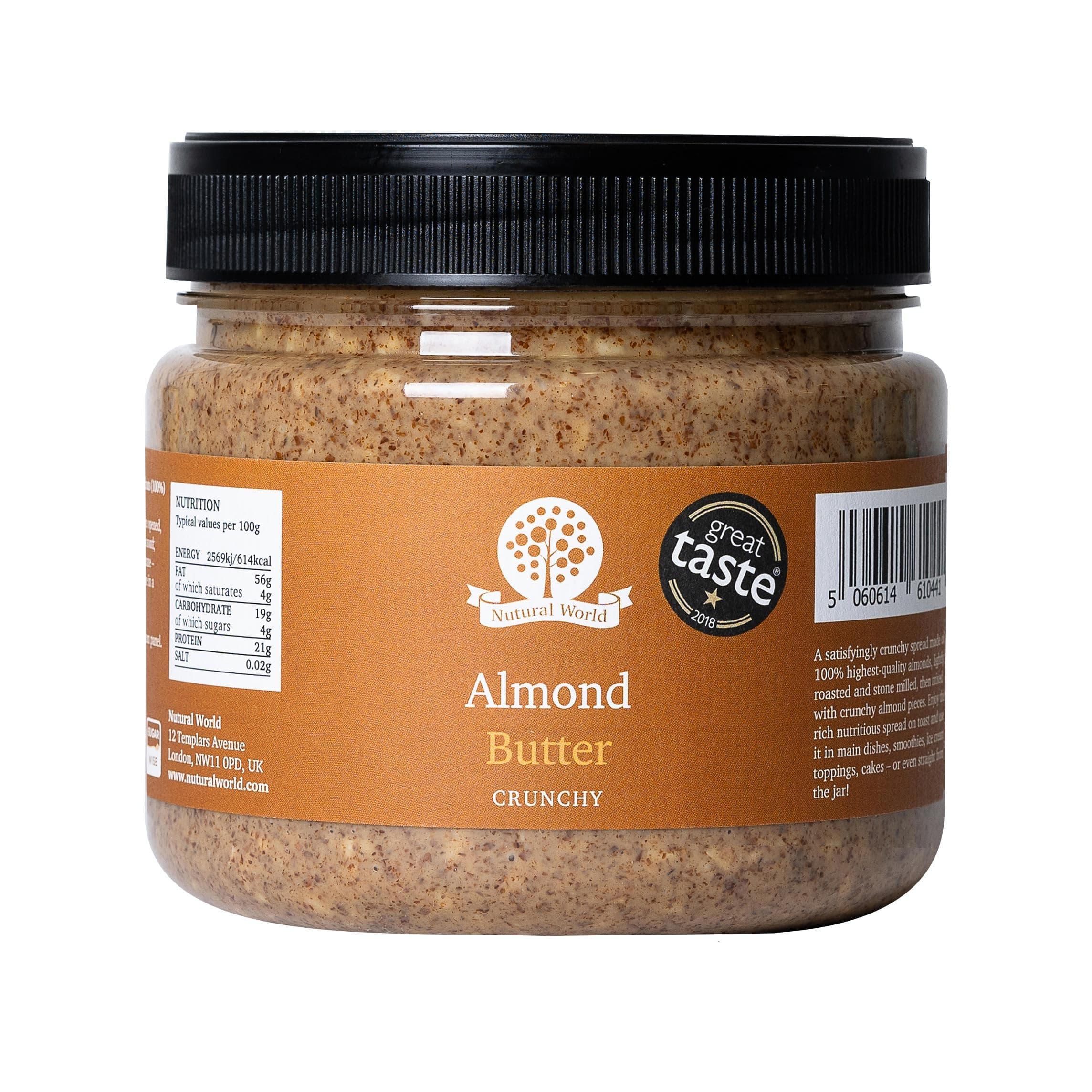 Nutural World - Crunchy Almond Nut Butter (1kg) Great Taste Award Winner - 100% Pure - Single Ingredient *** New Packaging ***