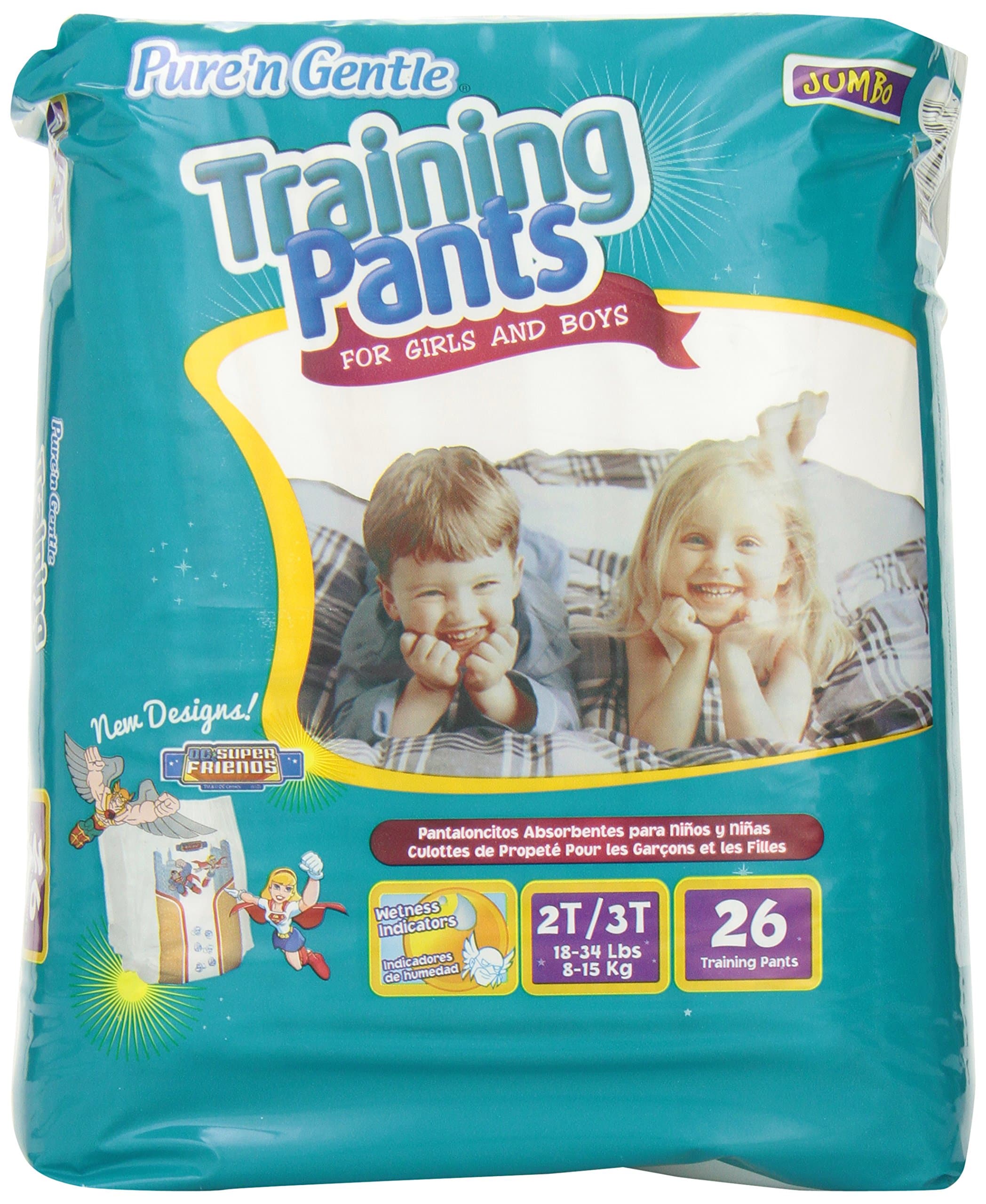 Pure 'n Gentle Training Pants for Girls & Boys, 2T-3T, Medium Size, 18-34 Pounds, 26 Count Pack Bag (Pack of 4)