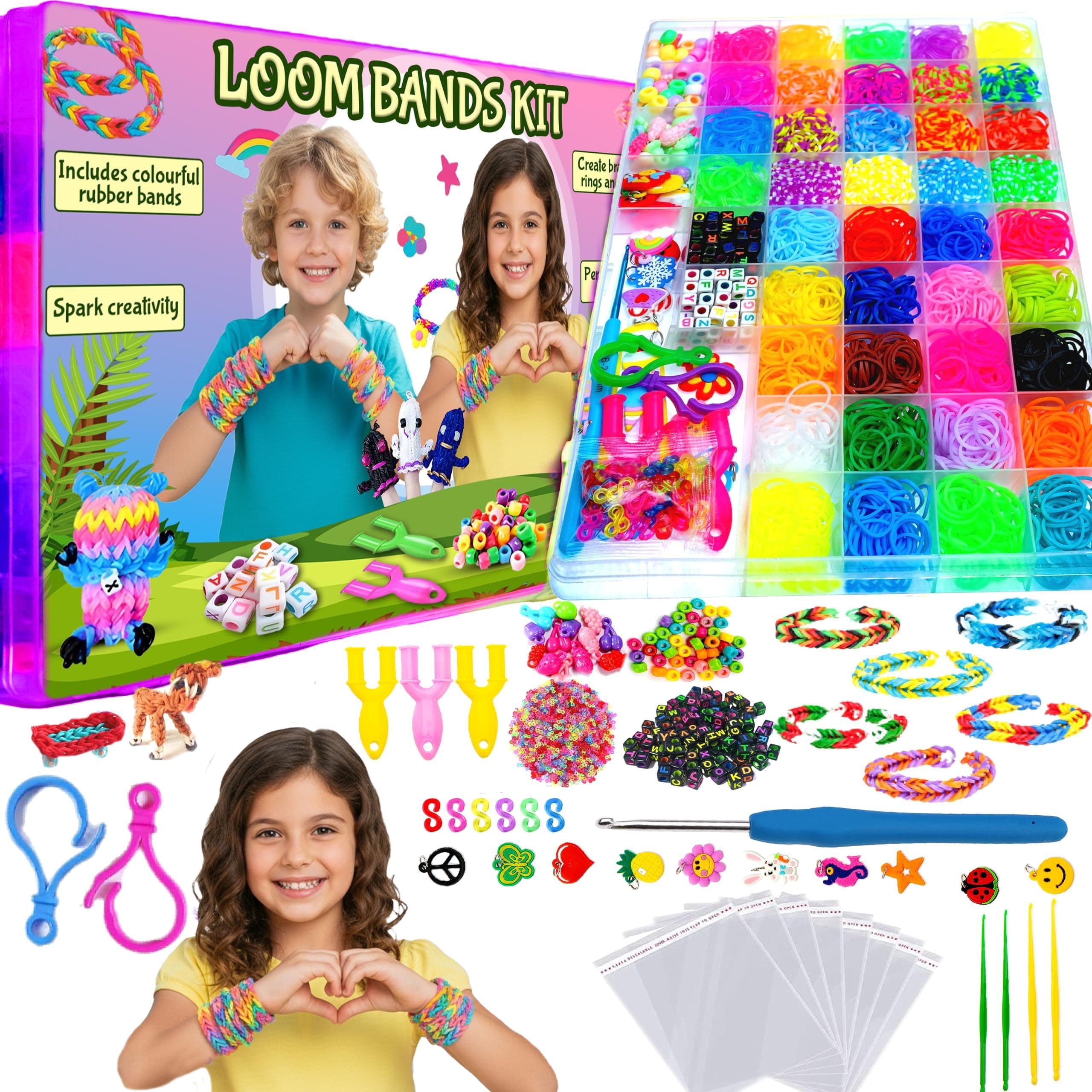 Tuilful 6000+ Loom Bands Bracelet Making Kit with Beads, Charms, Tools & Storage Box – DIY Arts & Crafts Jewelry Making Set for Girls & Boys