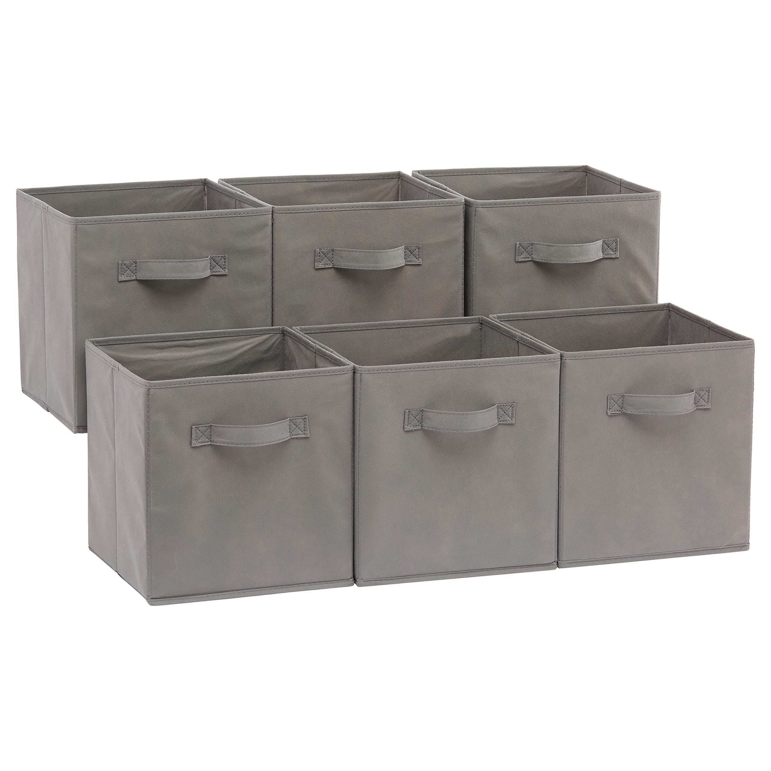 Collapsible Fabric Storage Cubes Organizer with Handles, Sturdy, Gray, 10.5-x-10.5-x-11-inch, Pack of 6