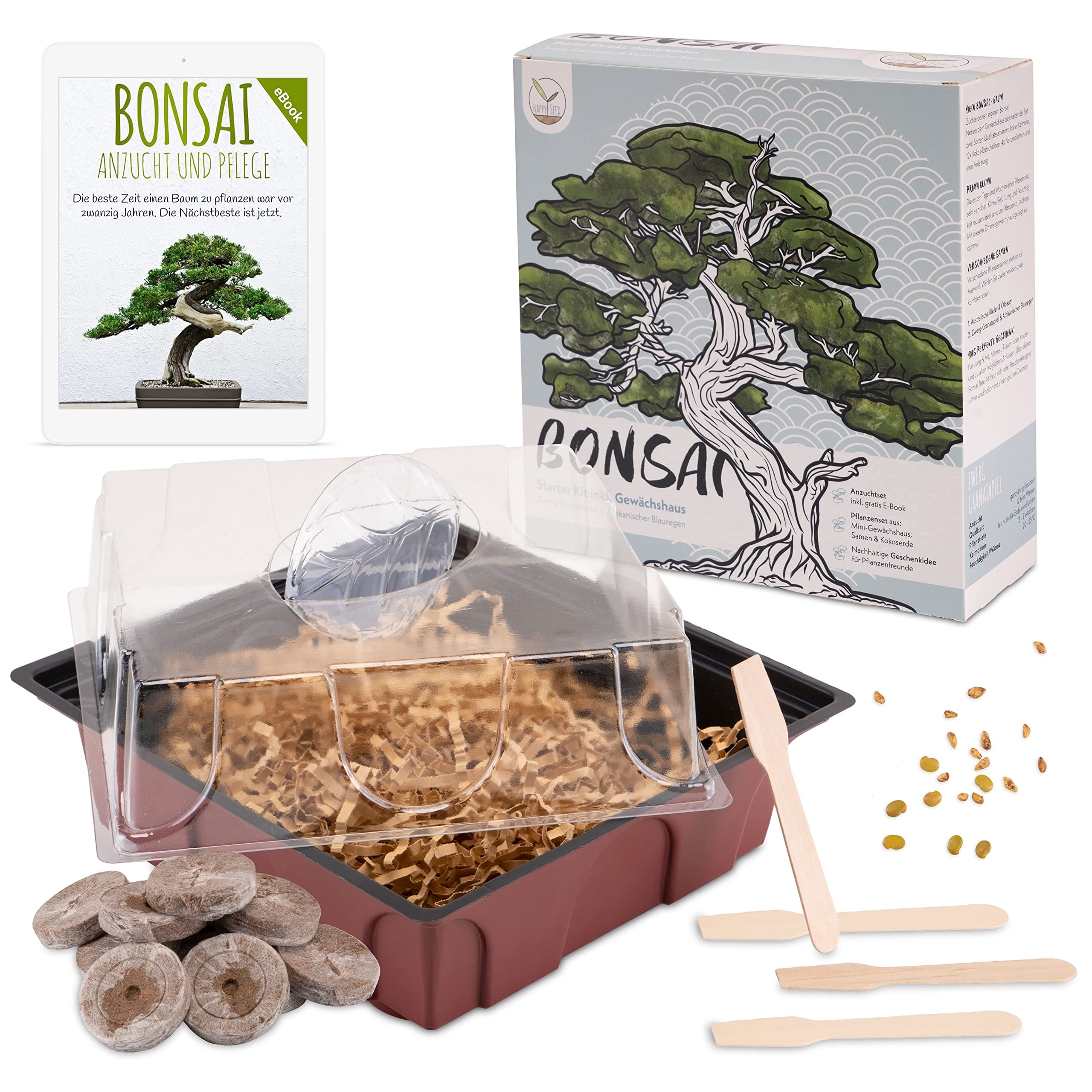 Bonsai Starter Kit Growing Set incl. Free eBook - Plant Set with Mini Greenhouse, Seeds & Soil - Sustainable Gift idea for Plant Lovers (Seeds: Wisteria + Dwarf Pomegranate)