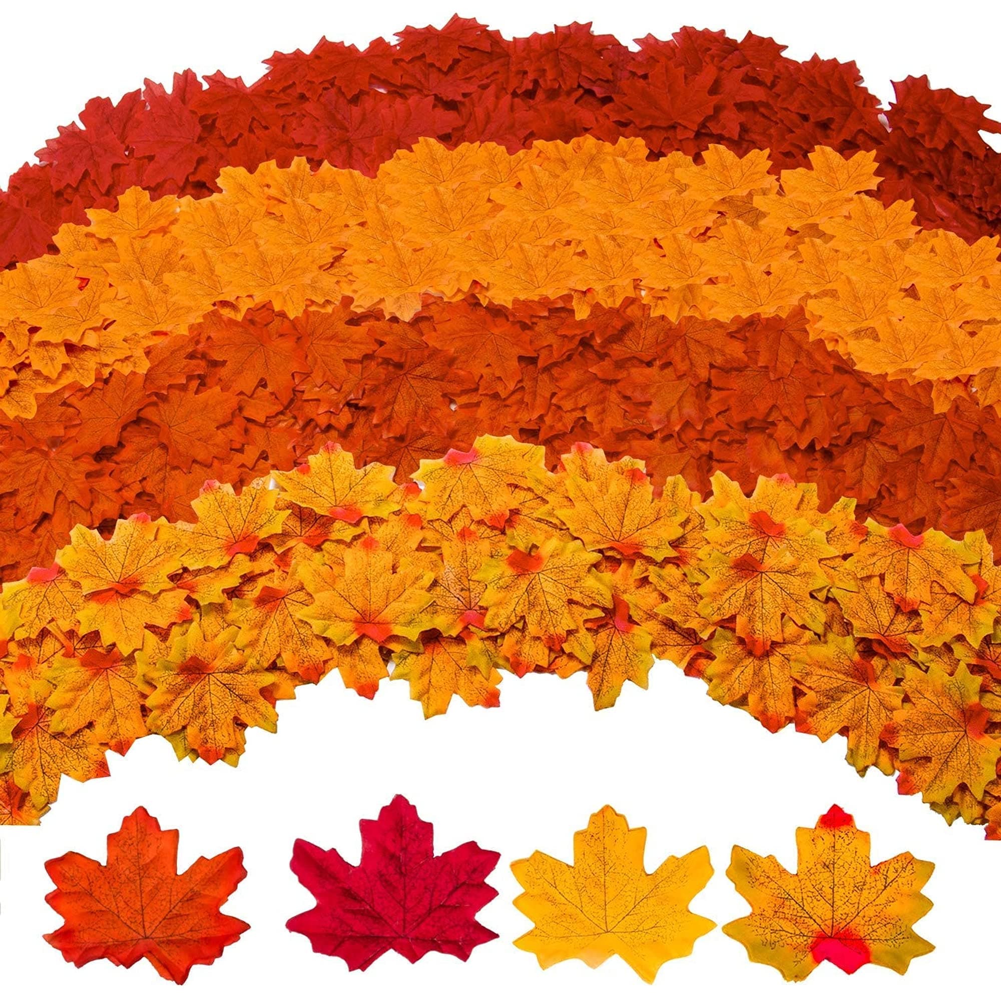 Gibot 400 Pcs Artificial Maple Leaves 4 Colors Fake Fall Leaves Silk Autumn Leaves for Weddings, Events and Thanksgiving Fall Decor