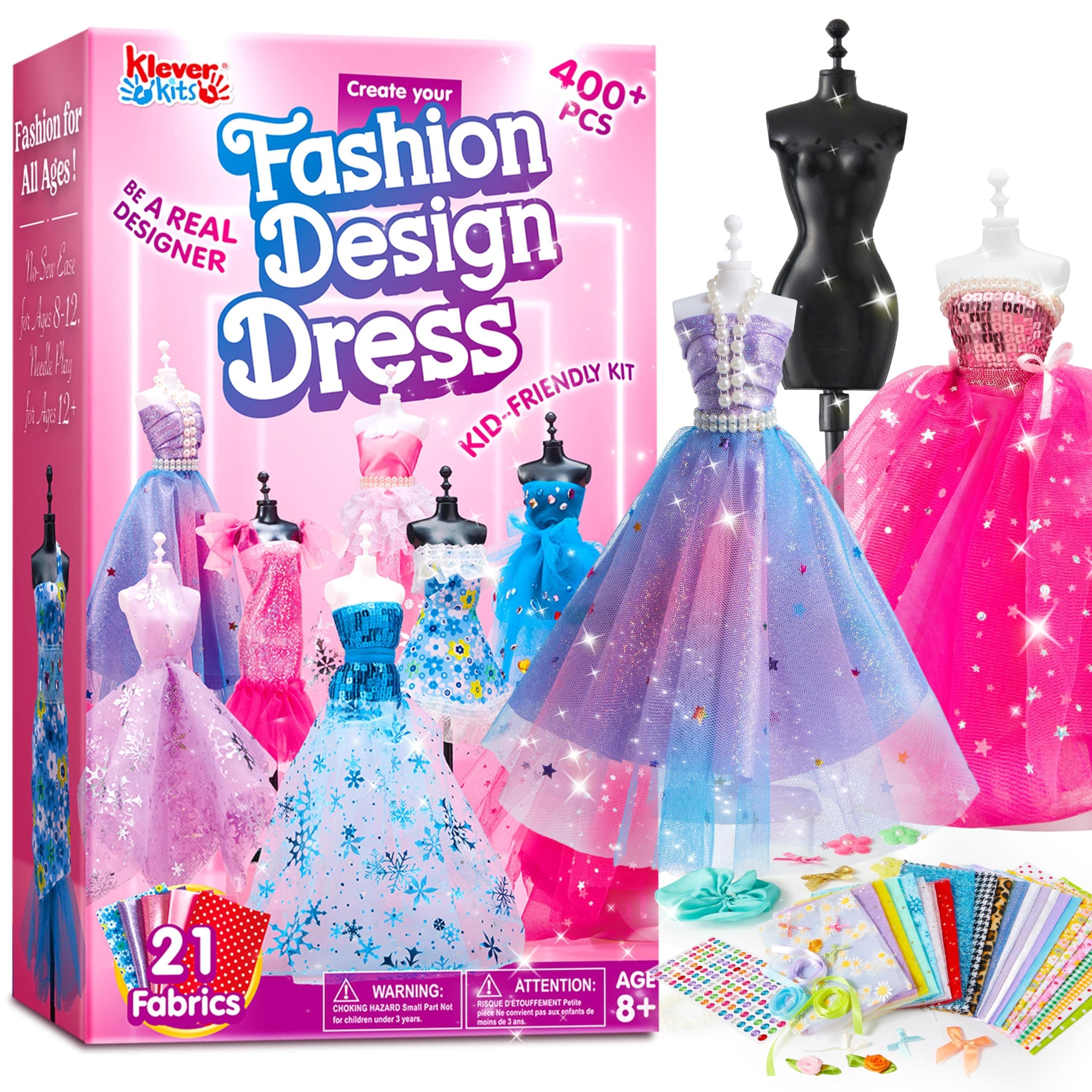 Fashion Designer Kit for Girls,Sewing Kit with 3 Mannequins,Creativity DIY Arts & Crafts Kit Learning Toys Sewing Kit for Kids-Girl Toys for Age 8 9 10 11 12+ Year Old,Girls Craft Gift Set