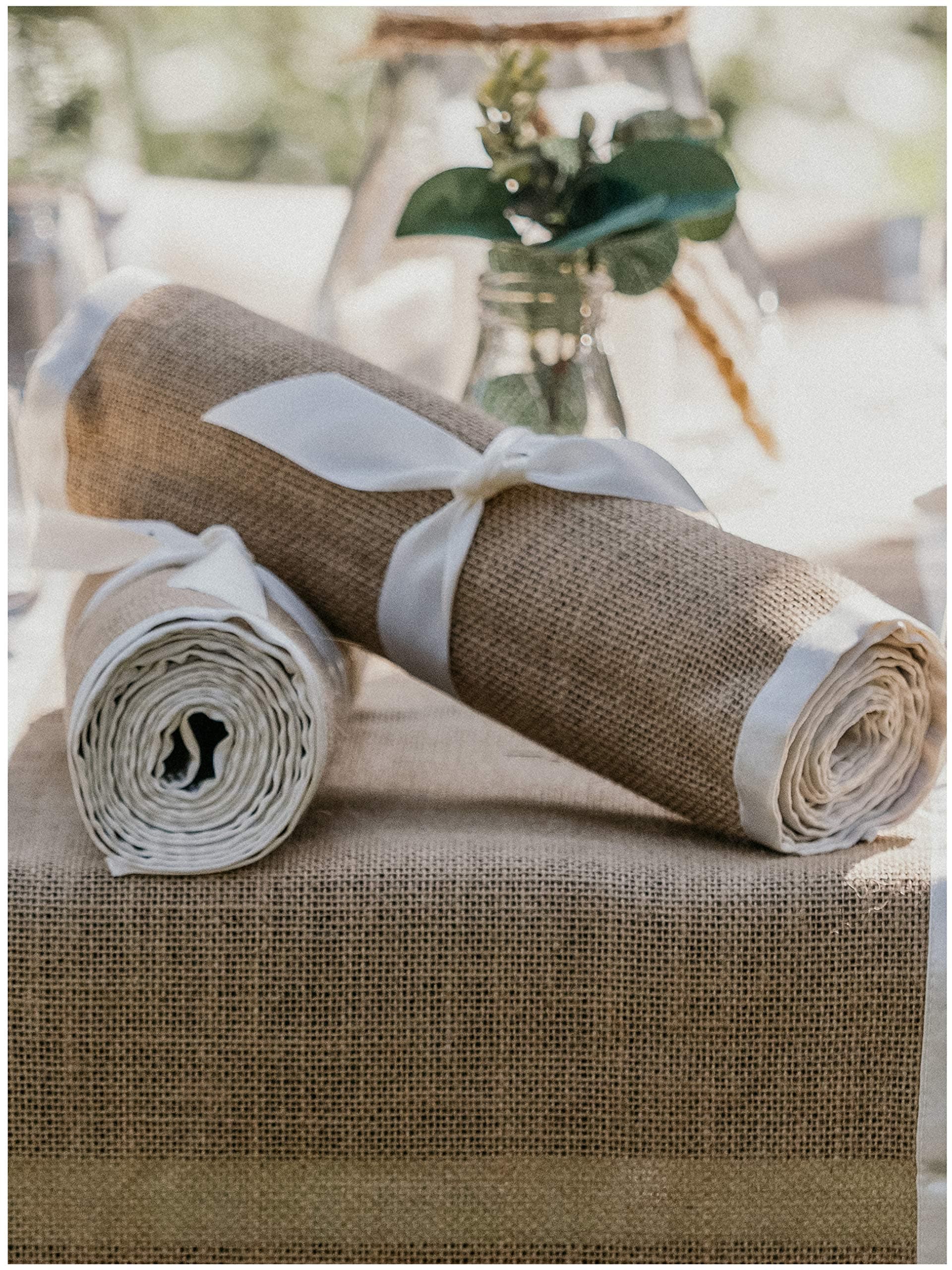3 X Pack Burlap Table Runner - Natural Burlap Fabric Runner, Soft Ribbon Edging - 12 X 108 inch - Textured Jute Table Runners to Inspire a Rustic Relaxed Elegance for Dining, Farmhouse, Wedding