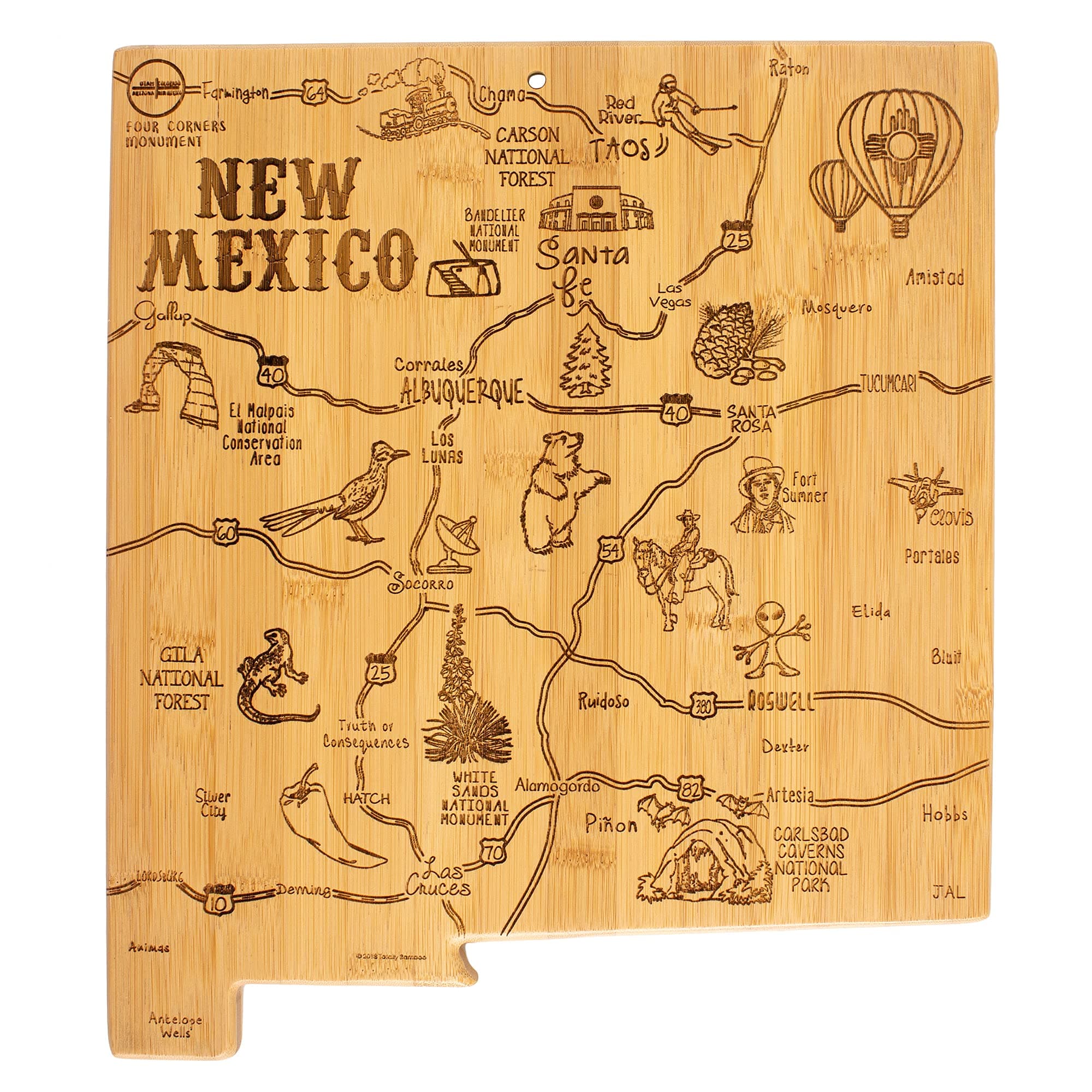 Destination New Mexico State Shaped Serving and Cutting Board, Includes Hang Tie for Wall Display