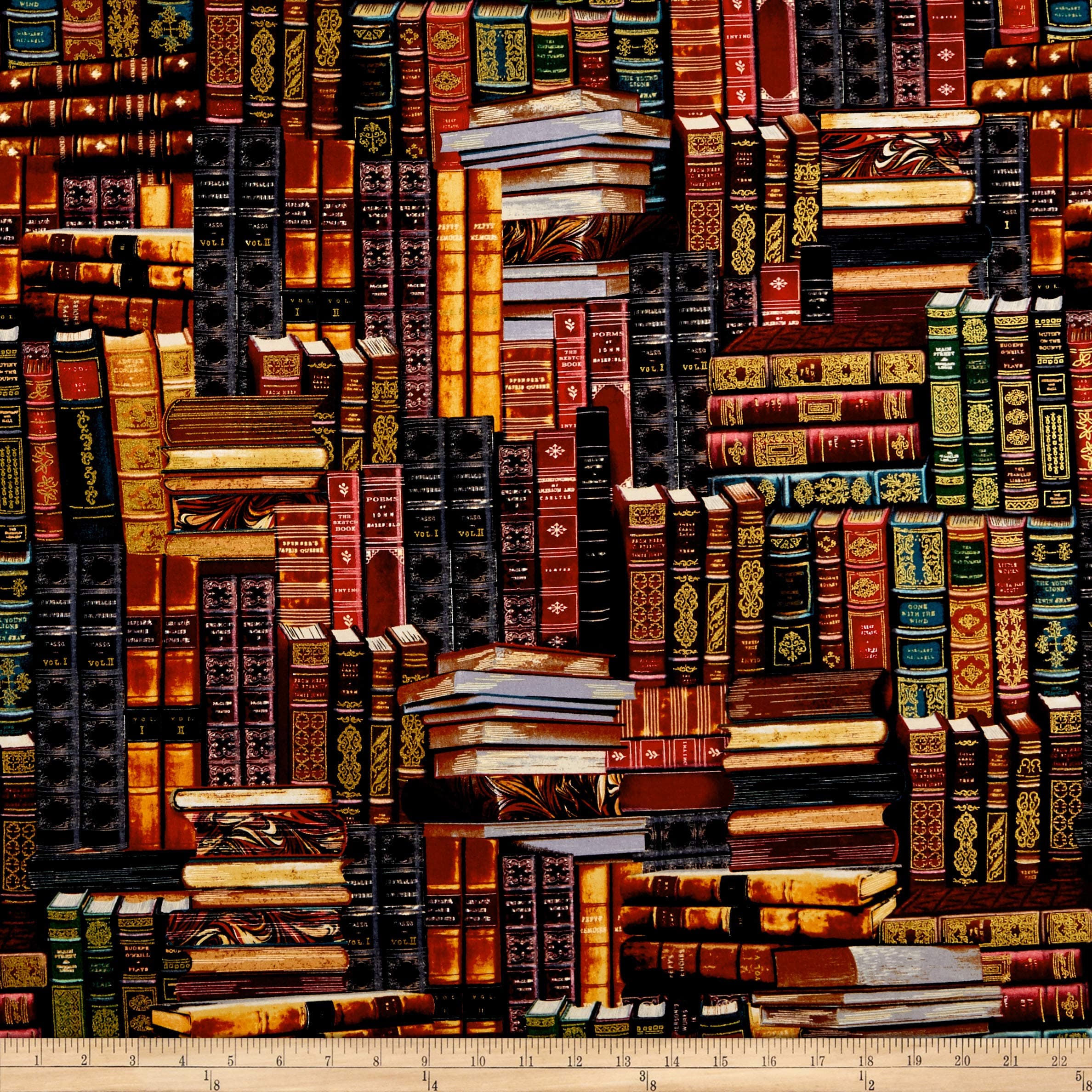 Packed Books Multi, Fabric by the Yard