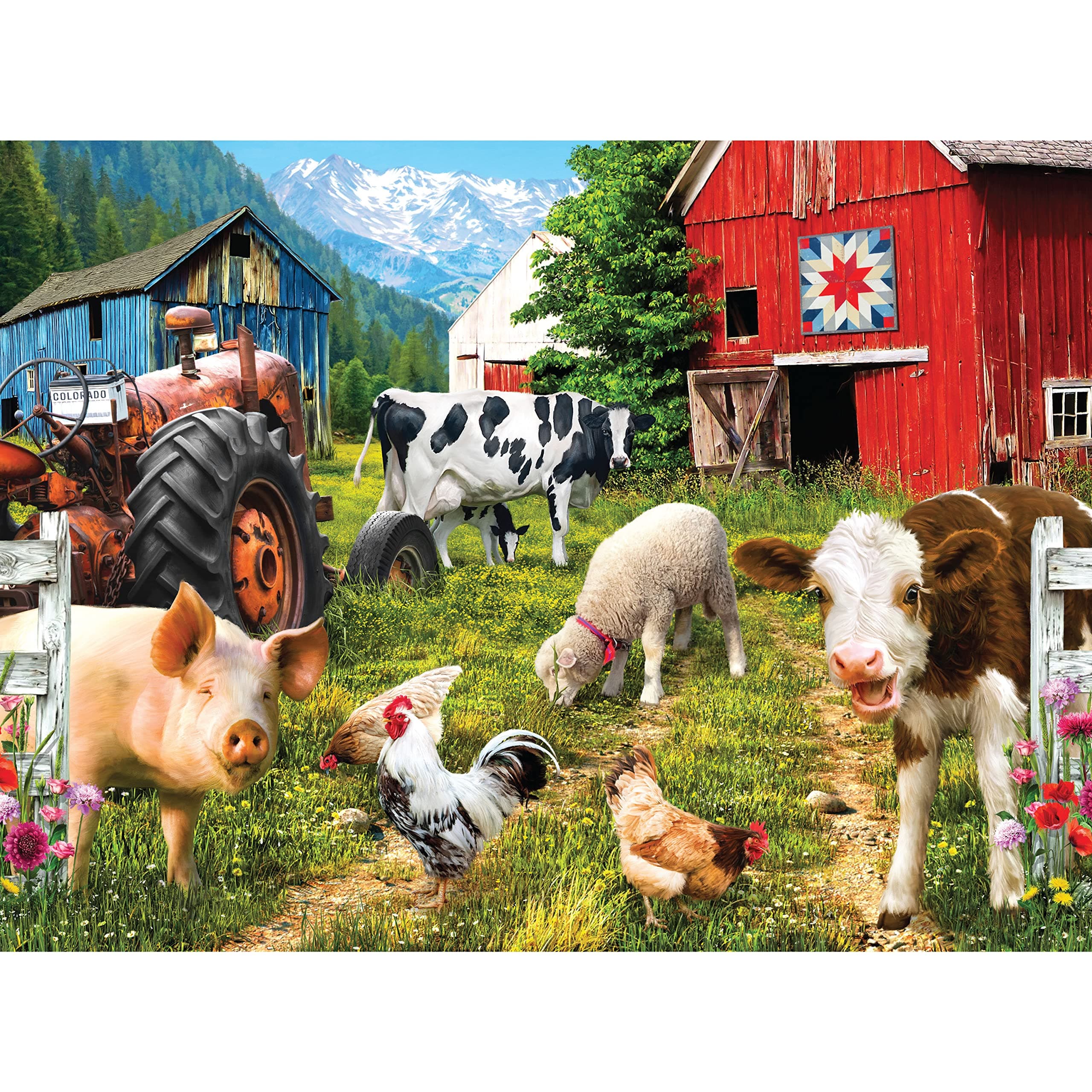 Happy Farm Day 750 Piece Jigsaw Puzzle for Adults by Sharon Steele – 27x20 Inch Whimsical Farm Animal Scene – Challenging Country Farmhouse Puzzle – Fun, Difficult Gift Idea for Puzzle Lovers